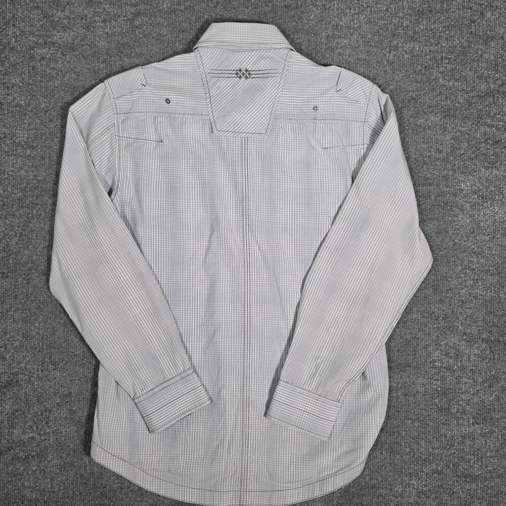 7 Diamonds Mens Grey Micro Check Western Button Down Shirt Med Embroidered Yoke - Picture 5 of 10